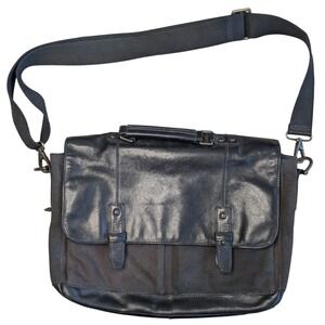 Fossil Black Canvas Leather Crossbody Messenger Bag Travel Office School